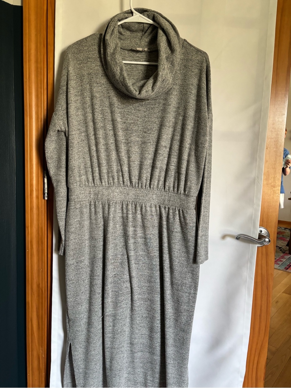 LOFT Gray Cowl-Neck Long Sleeve Maxi Dress